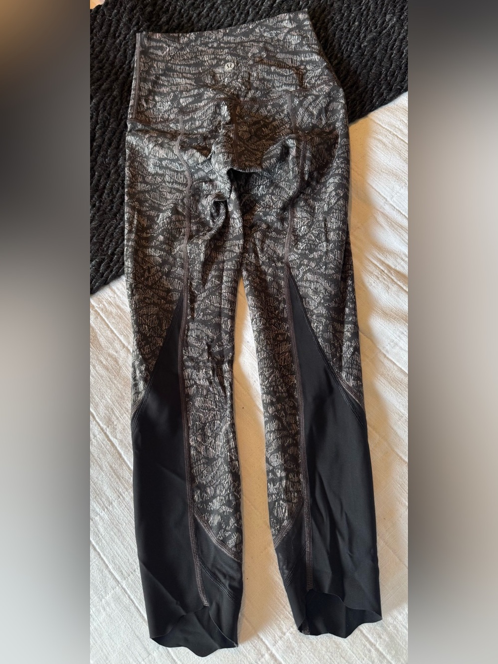 lululemon athletica Black & Gray Patterned Leggings with Mesh Panels